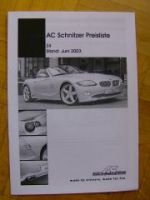 AC Schnitzer Preisliste Z4 Roadster E85 BMW 6/2003 NEU