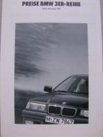 BMW Preisliste 3er Reihe E36 1990