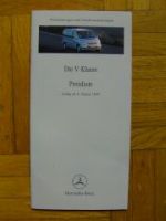 Mercedes Benz V-Klasse Preisliste 4.1.1999 NEU