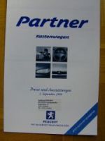 Peugeot Partner Kastenwagen Preisliste 1.9.1999 NEU