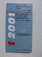 Chevrolet Preis-& Ausstattungsliste Mdj.2001 NEU Schweiz